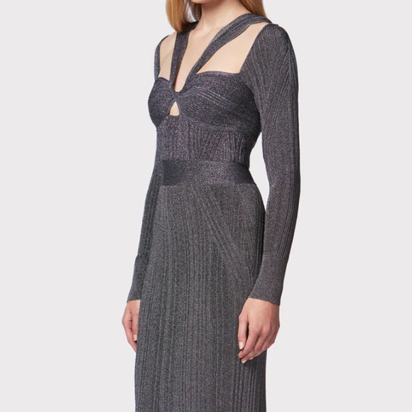 HERVE LEGER VARIEGATED RIB DRAPED METALLIC GOWN - Picture 5 of 7